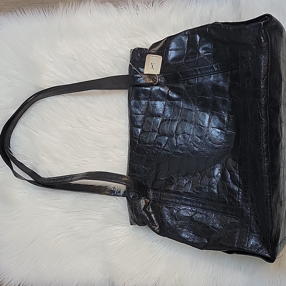 Elegant Vintage Black Leather Croc-Embossed Women's Tote Bag - Picture 12 of 15